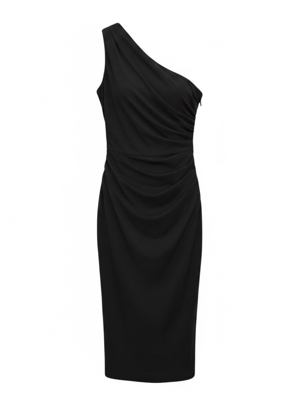 Ralph Lauren Black One-Shoulder Draped Midi Dress